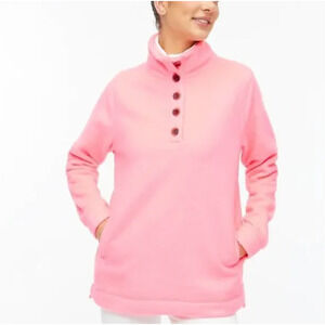 J.Crew Coral Pink Fleece Snap Pullover Sweatshirt Funnel Neck Sm